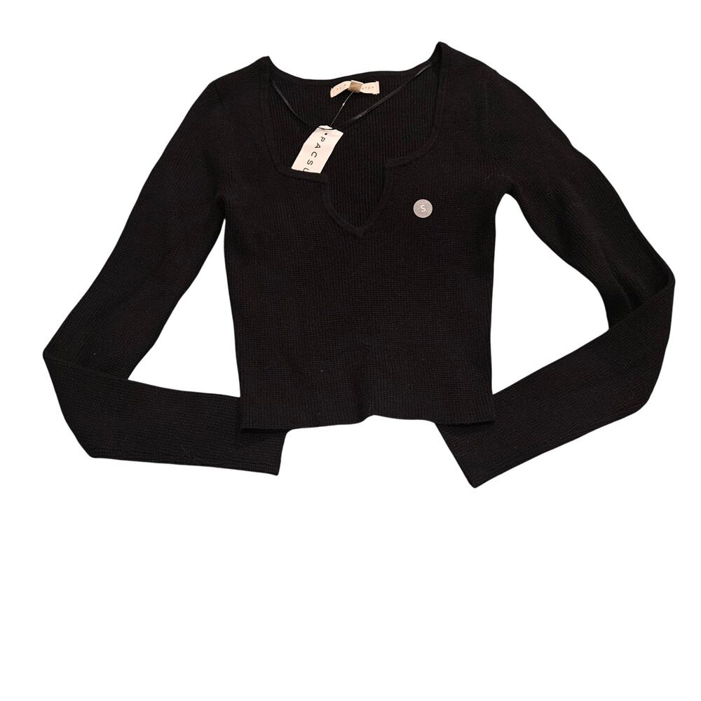 LA Hearts Women’s Small Black Ribbed Long Sleeve Crop Top Scoop Neck NWT